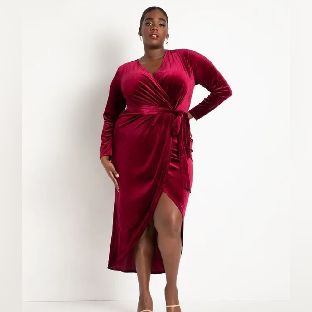 NWT Eloquii Wine Stretch Velvet Wrap Dress | Size 18